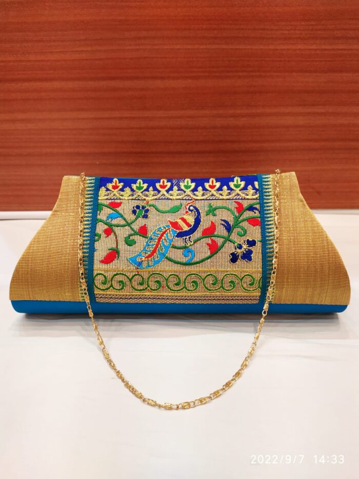 Semi Paithani Clutch With Beautiful Peacock Design