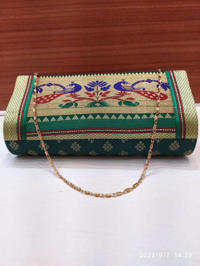 Semi Paithani Clutch With Beautiful Peacock Design