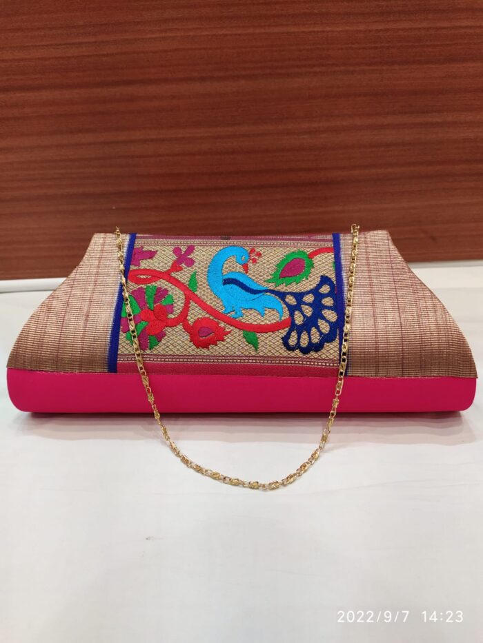 Semi Paithani Clutch With Beautiful Peacock Design