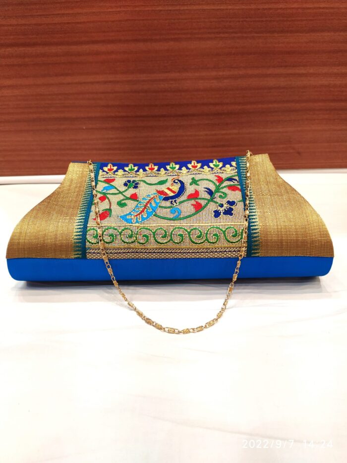 Semi Paithani Clutch With Beautiful Peacock Design