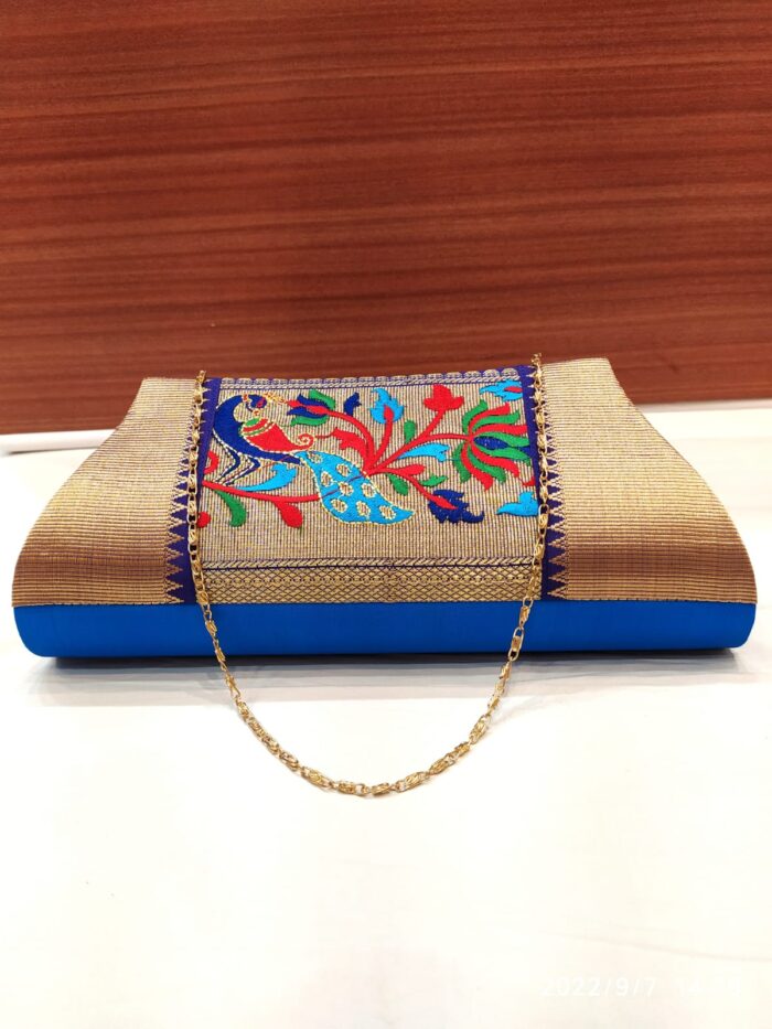 Semi Paithani Clutch With Beautiful Peacock Design