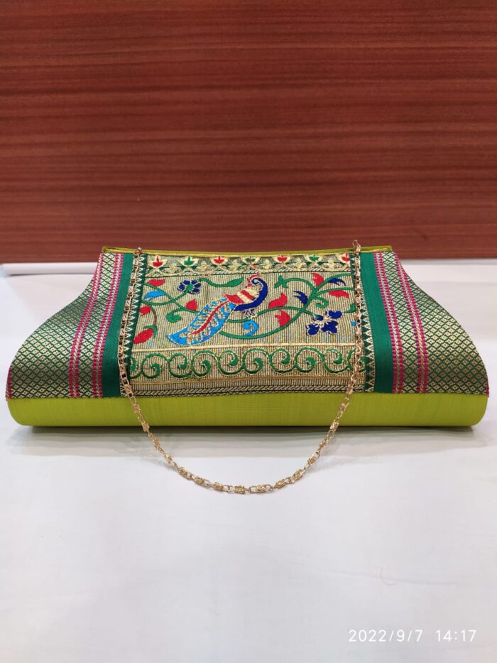 Semi Paithani Clutch With Beautiful Peacock Design