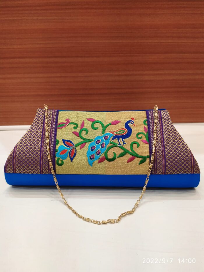 Semi Paithani Clutch With Beautiful Peacock Design