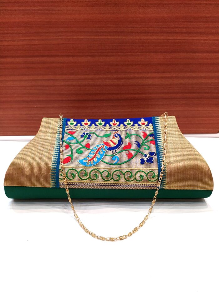 Semi Paithani Clutch With Beautiful Peacock Design