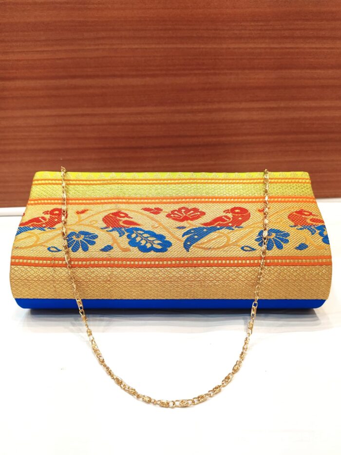 Semi Paithani Clutch With Beautiful Peacock Design