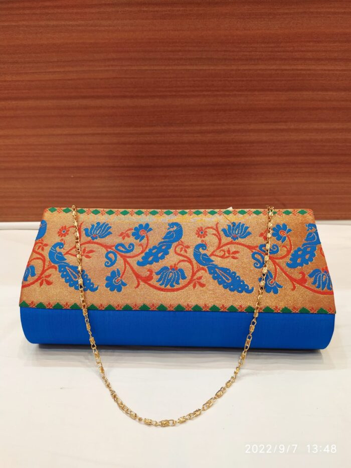 Semi Paithani Clutch With Beautiful Peacock Design