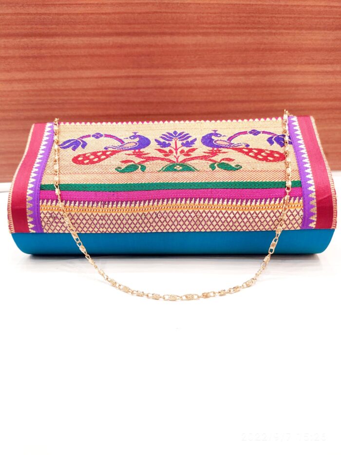 Semi Paithani Clutch With Beautiful Peacock Design