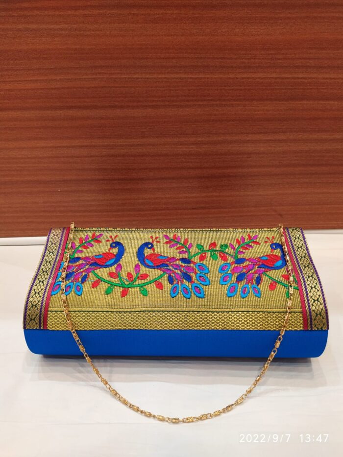 Semi Paithani Clutch With Beautiful Peacock Design