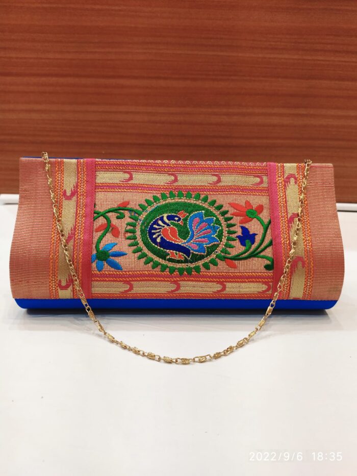 Semi Paithani Clutch With Beautiful Peacock Design