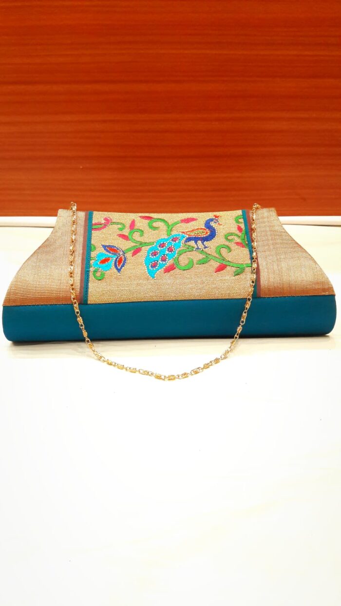 Semi Paithani Clutch With Beautiful Peacock Design