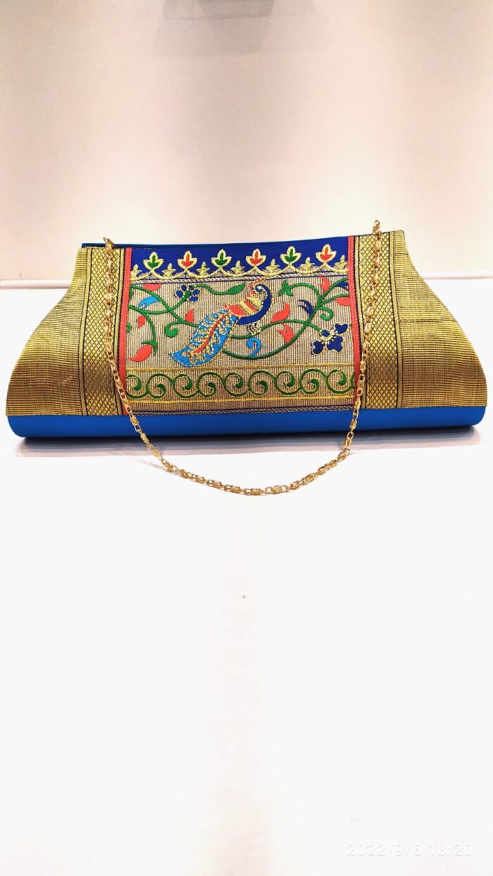 Semi Paithani Clutch With Beautiful Peacock Design