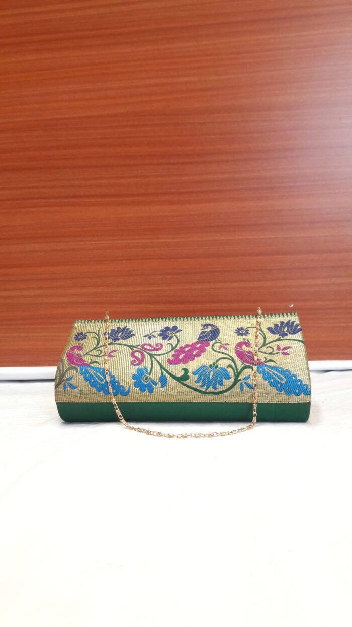 Semi Paithani Clutch With Beautiful Peacock Design