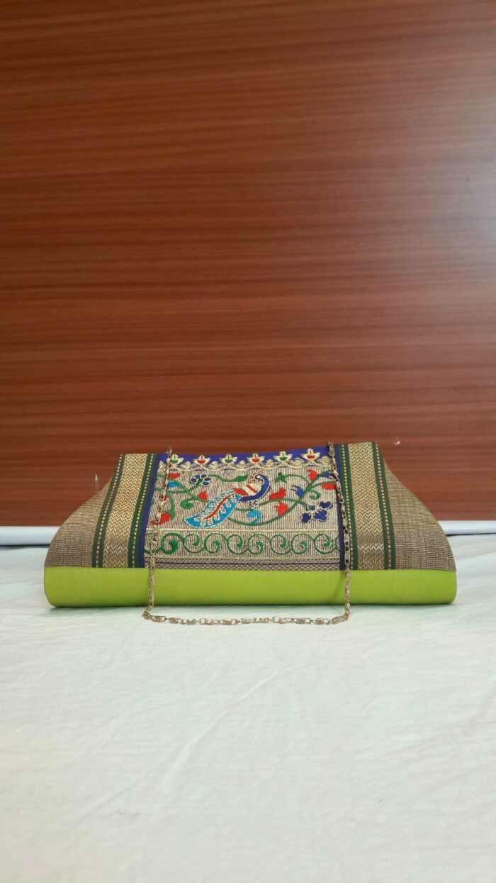 Semi Paithani Clutch With Beautiful Peacock Design