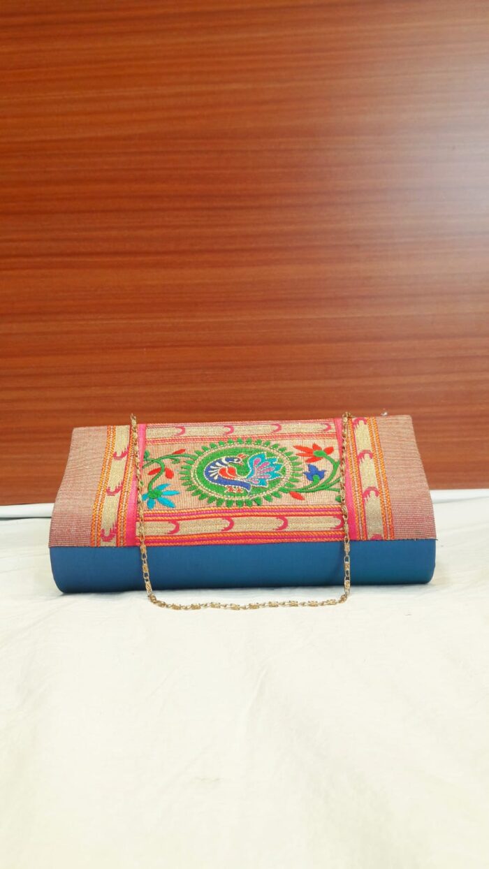 Semi Paithani Clutch With Beautiful Peacock Design
