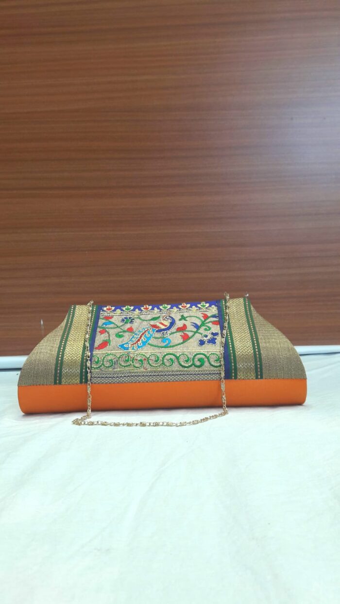 Semi Paithani Clutch With Beautiful Peacock Design