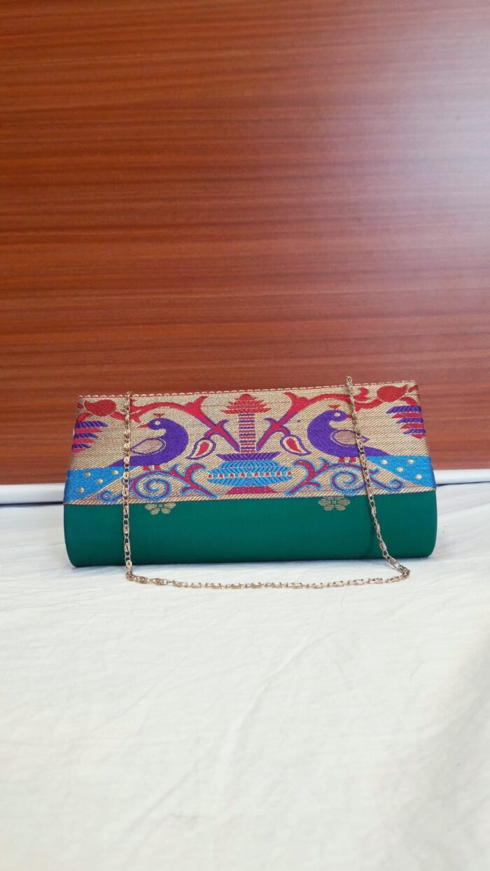 Semi Paithani Clutch With Beautiful Peacock Design