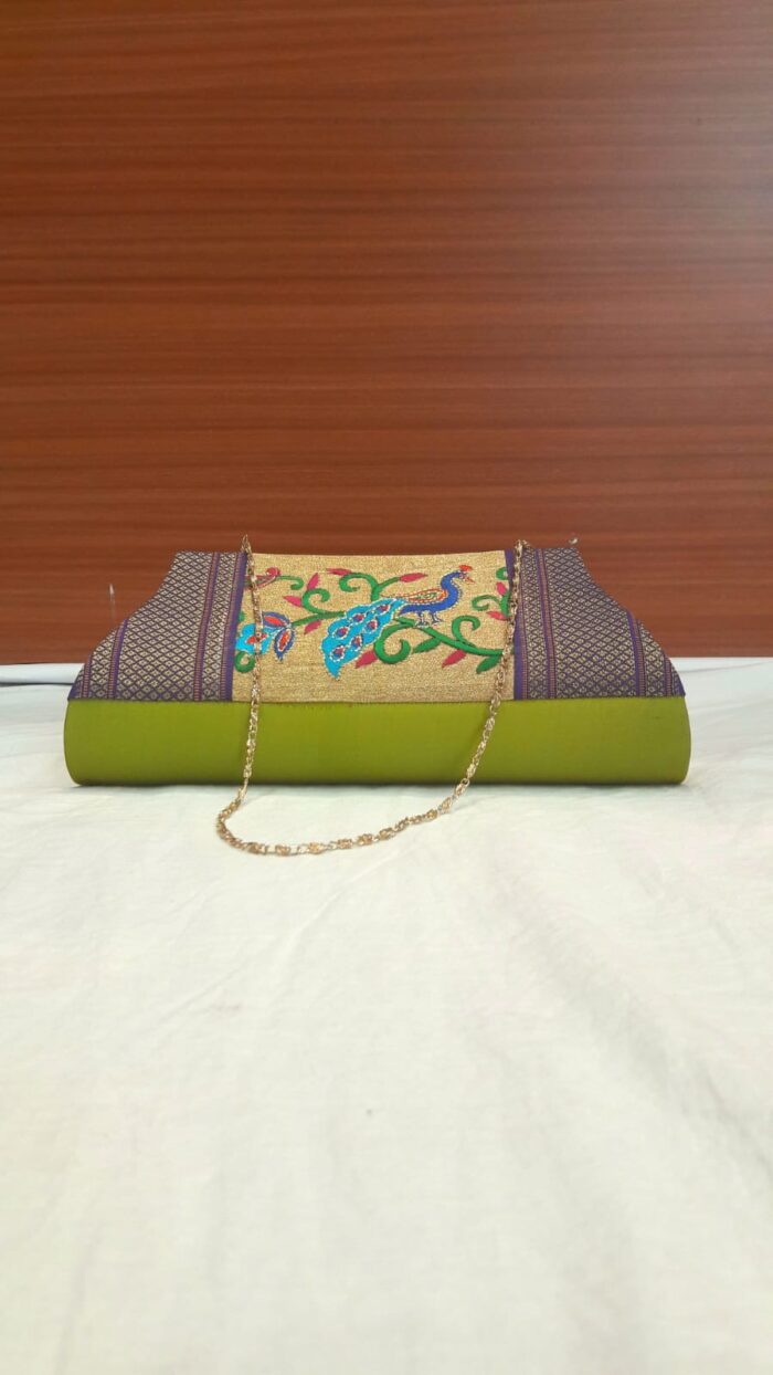Semi Paithani Clutch With Beautiful Peacock Design