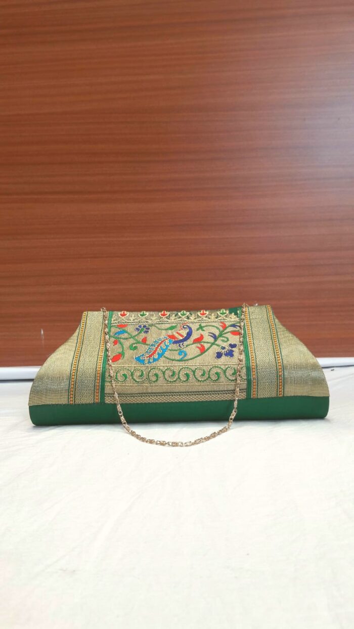 Semi Paithani Clutch With Beautiful Peacock Design