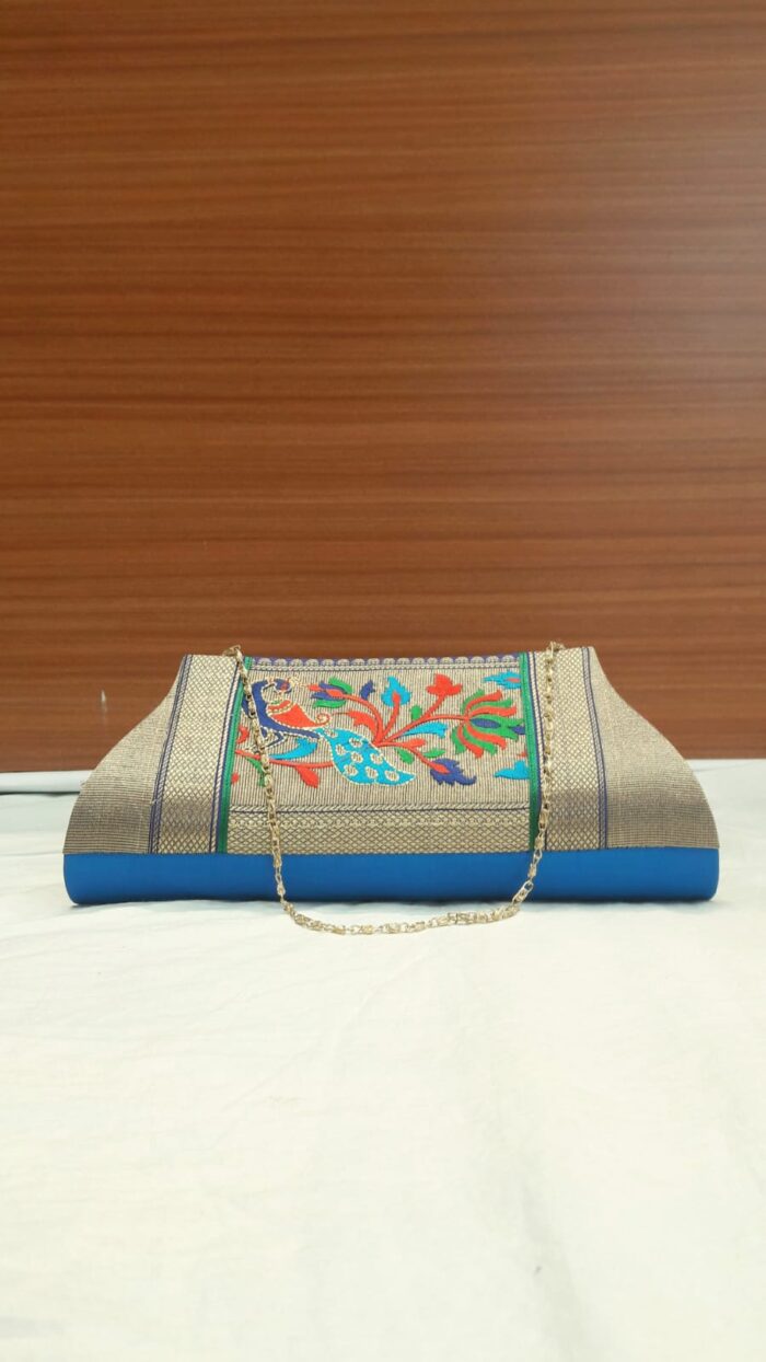 Semi Paithani Clutch With Beautiful Peacock Design