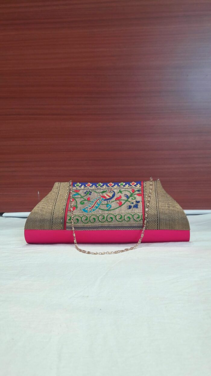 Semi Paithani Clutch With Beautiful Peacock Design