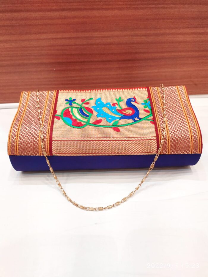 Semi Paithani Clutch With Beautiful Peacock Design