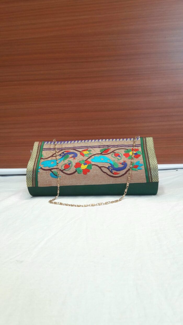 Semi Paithani Clutch With Beautiful Peacock Design