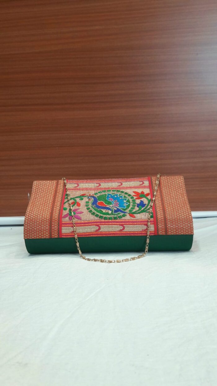 Semi Paithani Clutch With Beautiful Peacock Design