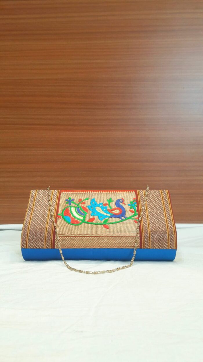 Semi Paithani Clutch With Beautiful Peacock Design