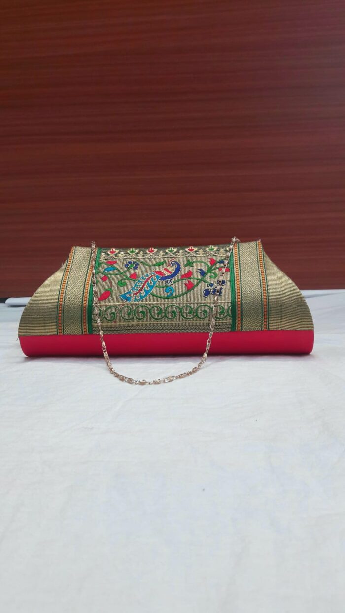 Semi Paithani Clutch With Beautiful Peacock Design