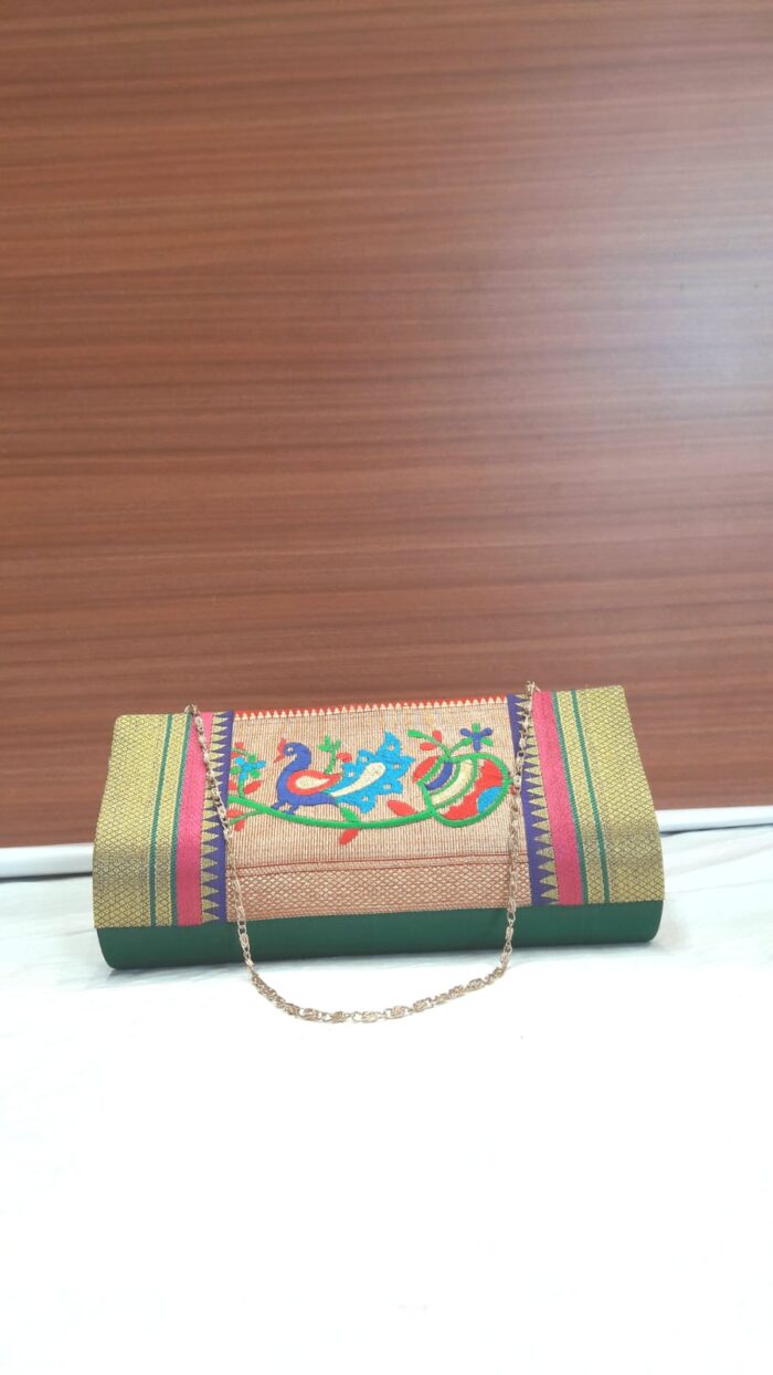 Semi Paithani Clutch With Beautiful Peacock Design
