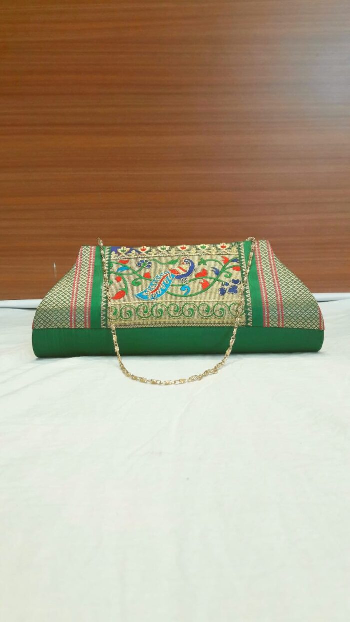 Semi Paithani Clutch With Beautiful Peacock Design