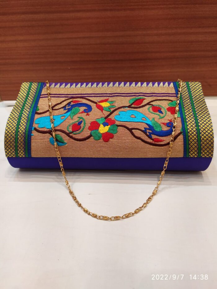 Semi Paithani Clutch With Beautiful Peacock Design