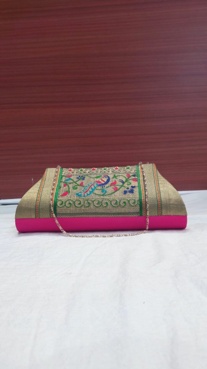 Semi Paithani Clutch With Beautiful Peacock Design