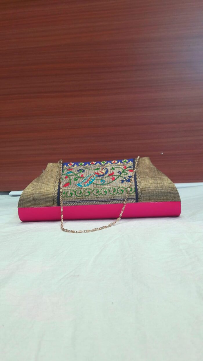 Semi Paithani Clutch With Beautiful Peacock Design