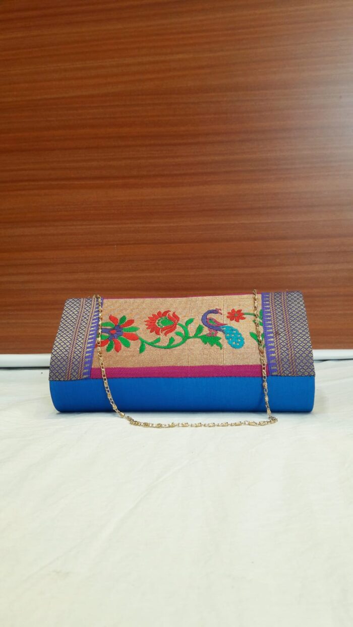 Semi Paithani Clutch With Beautiful Peacock Design