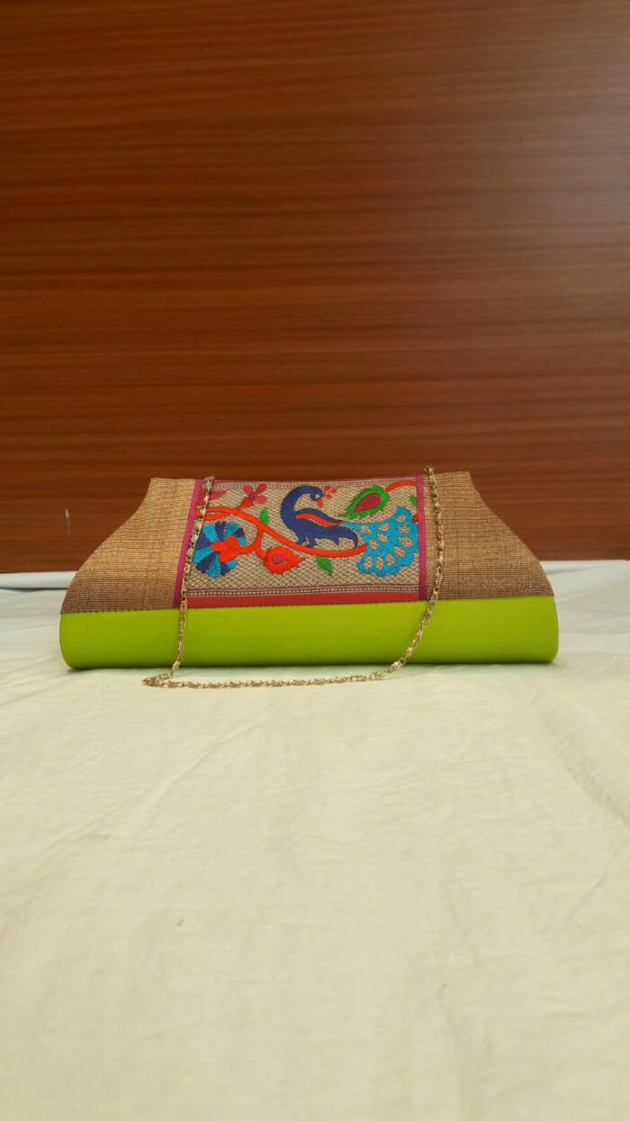 Semi Paithani Clutch With Beautiful Peacock Design