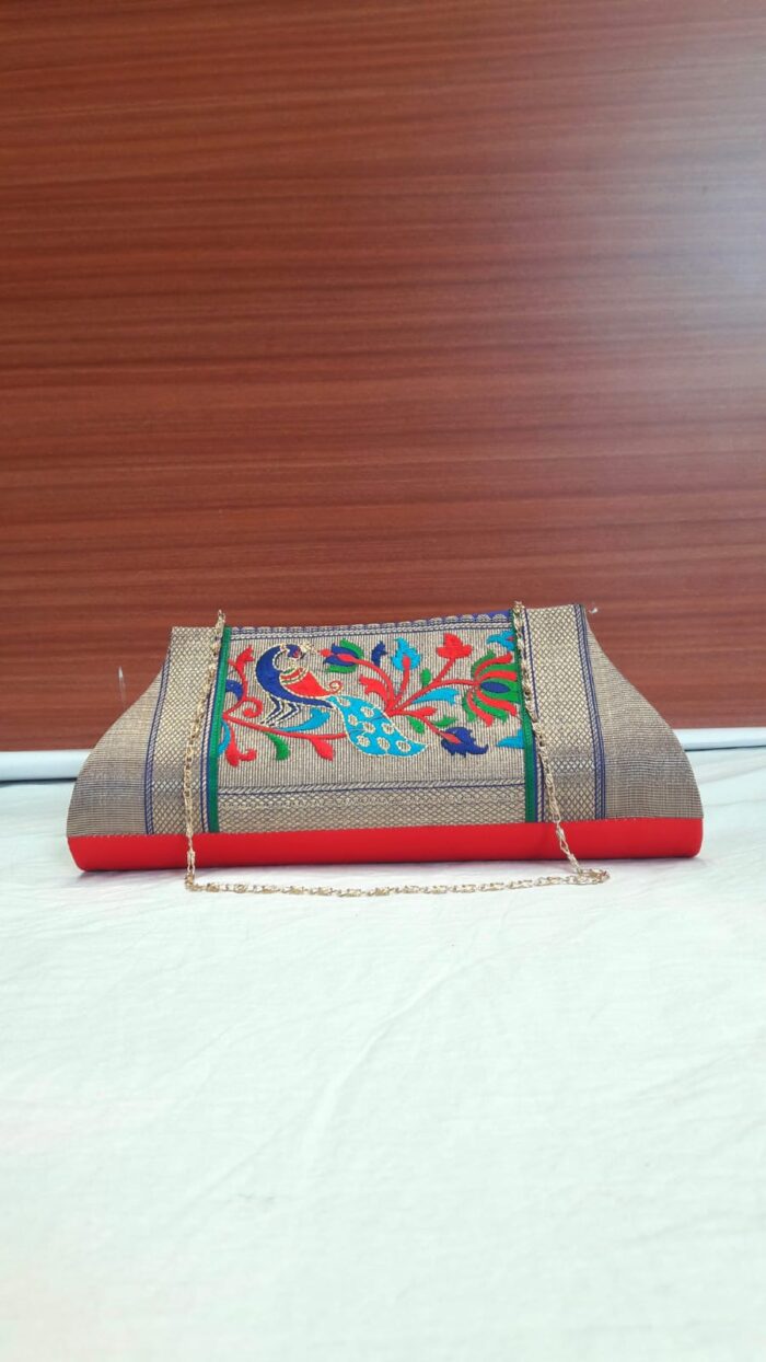Semi Paithani Clutch With Beautiful Peacock Design