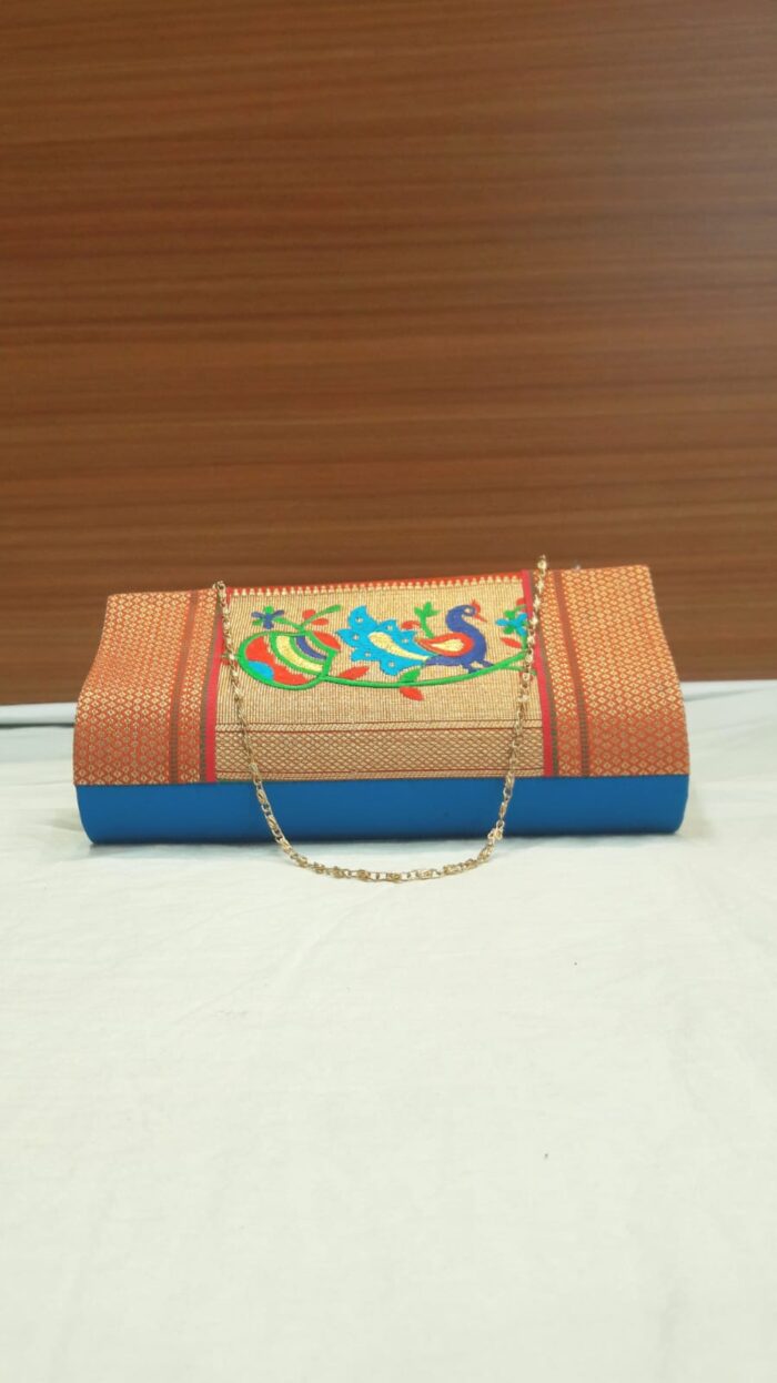 Semi Paithani Clutch With Beautiful Peacock Design