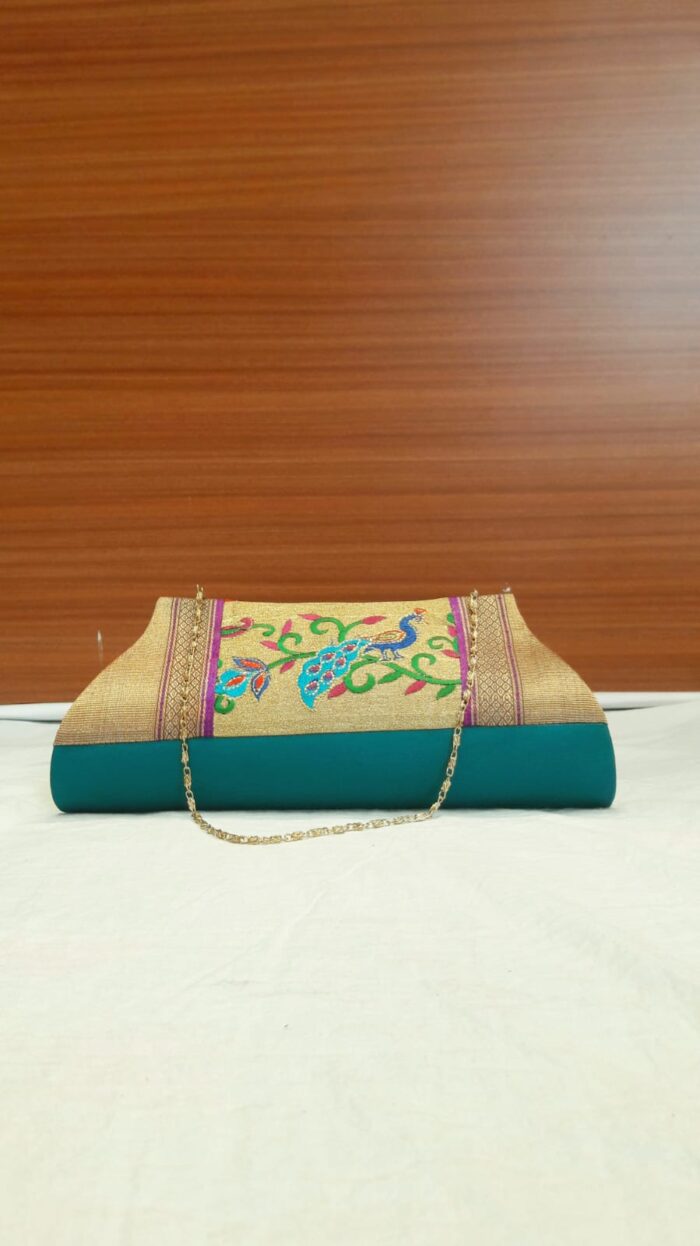Semi Paithani Clutch With Beautiful Peacock Design