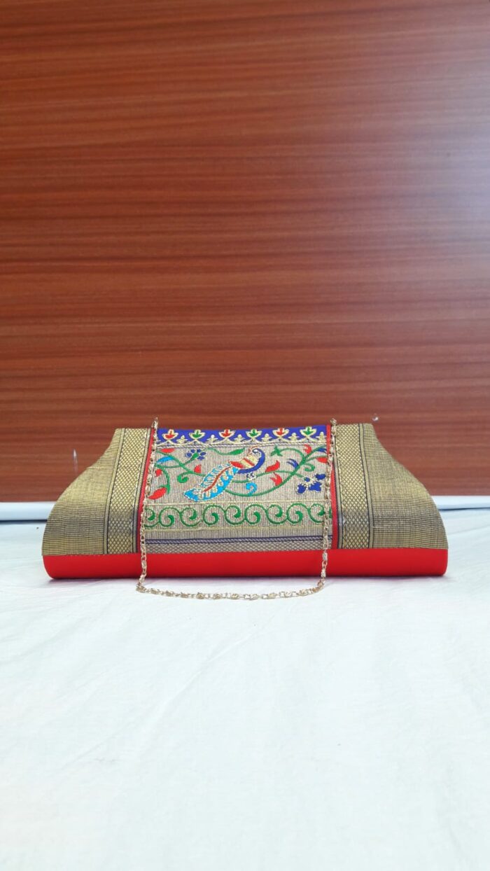 Semi Paithani Clutch With Beautiful Peacock Design