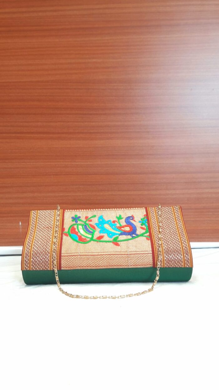 Semi Paithani Clutch With Beautiful Peacock Design