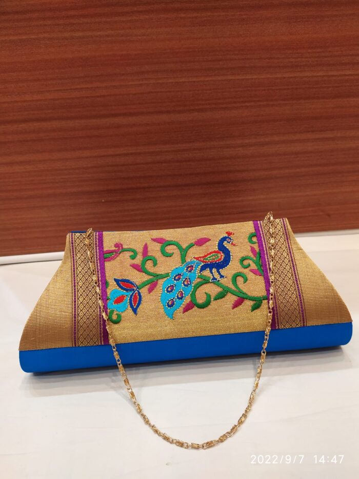 Semi Paithani Clutch With Beautiful Peacock Design