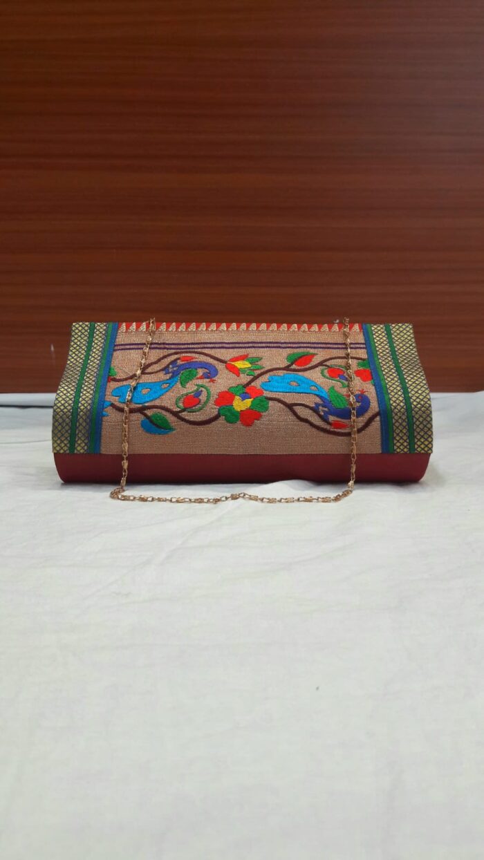 Semi Paithani Clutch With Beautiful Peacock Design