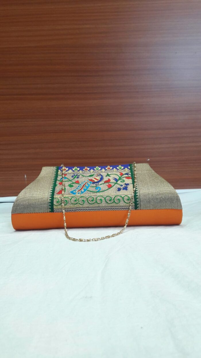 Semi Paithani Clutch With Beautiful Peacock Design