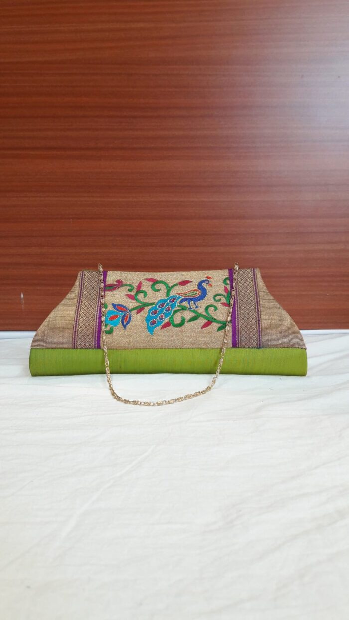Semi Paithani Clutch With Beautiful Peacock Design