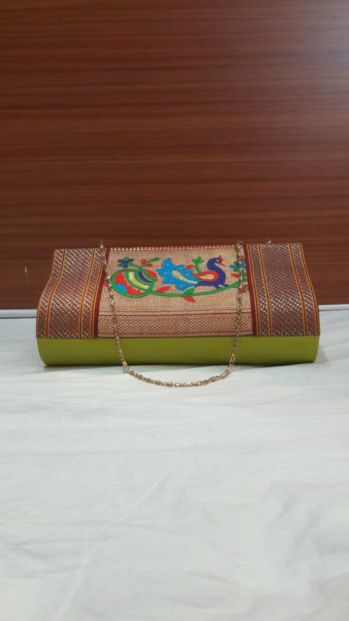 Semi Paithani Clutch With Beautiful Peacock Design