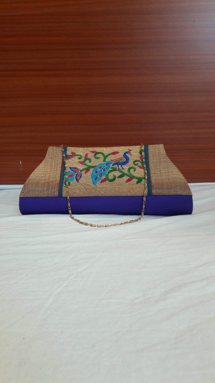 Semi Paithani Clutch With Beautiful Peacock Design