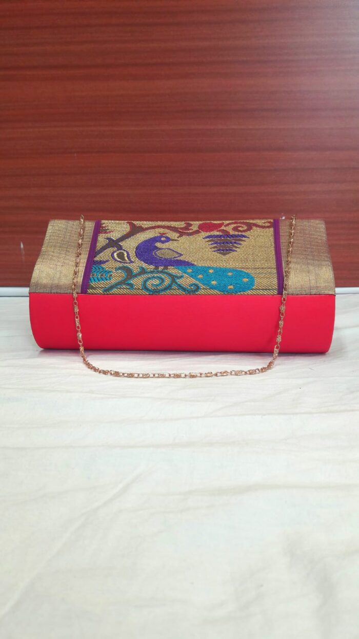 Semi Paithani Clutch With Beautiful Peacock Design