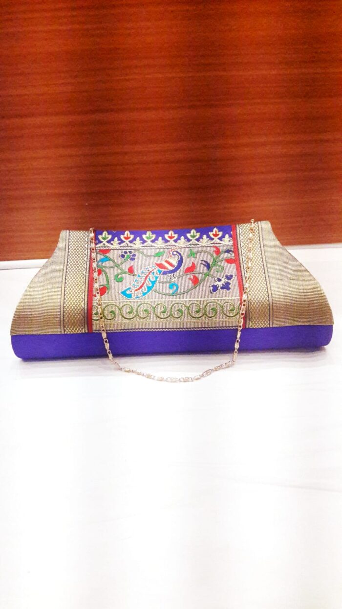 Semi Paithani Clutch With Beautiful Peacock Design