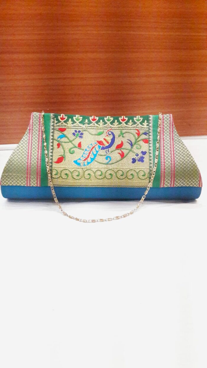 Semi Paithani Clutch With Beautiful Peacock Design